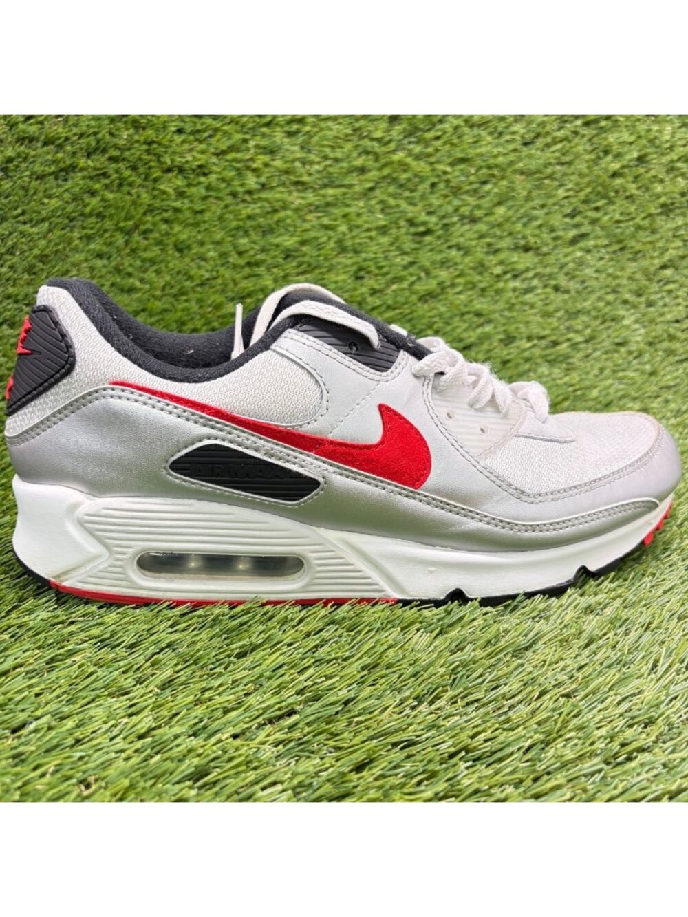 Nike Air Max 90 Icons Silver Bullet Red Mens Size 11.5 Running Shoes Sneakers